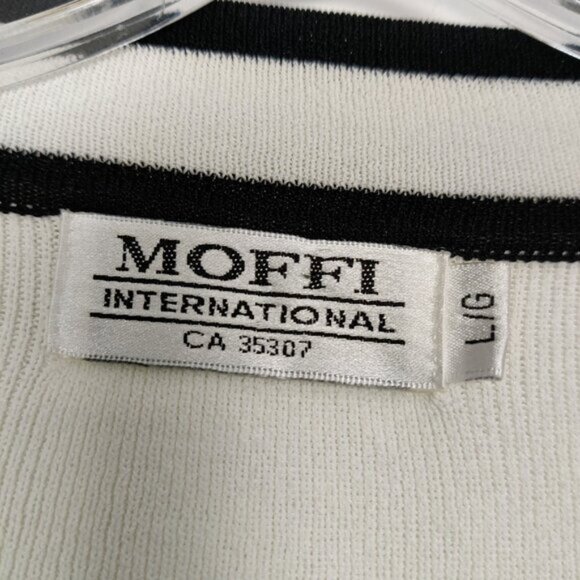 Moffi International Womens Cardigan Size L White Black Beaded Casual - Picture 3 of 5